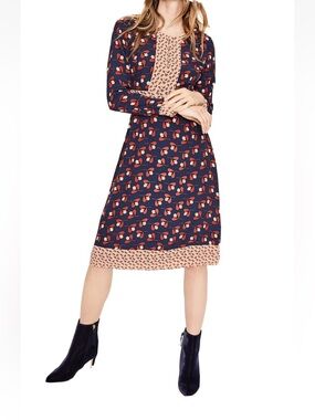 Boden Daisy Conker Dress in Navy with Mixed Print - NWOT - Size 8 Petite